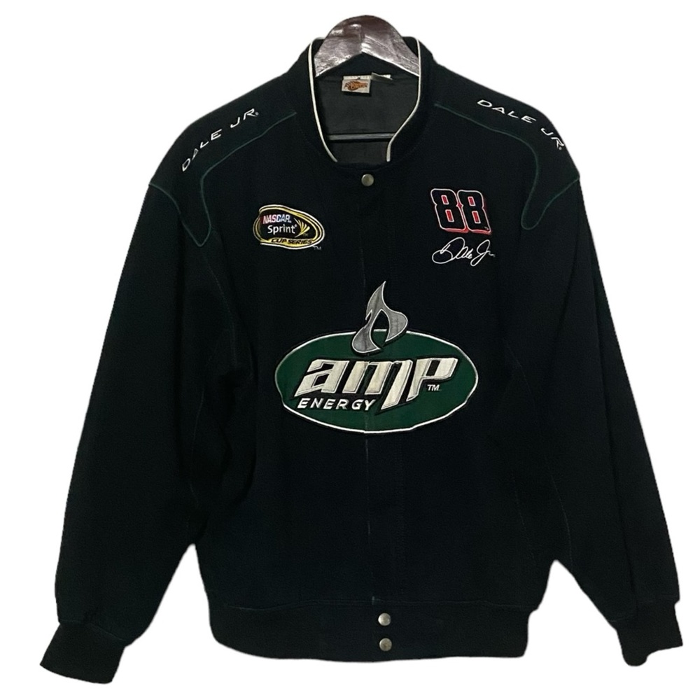 Vtg NASCAR Dale Earnhardt Jr. Racing Jacket AMP Energy #88 Black & Green